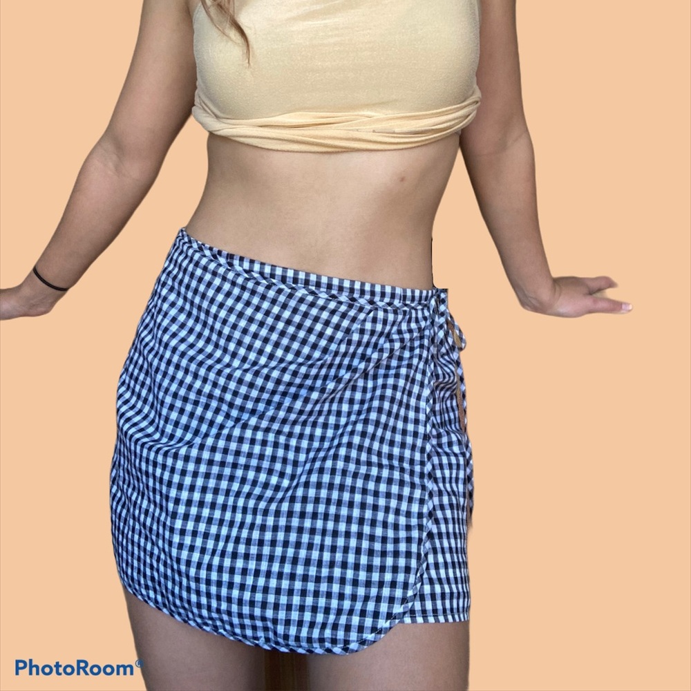 Checkered wrap skirt